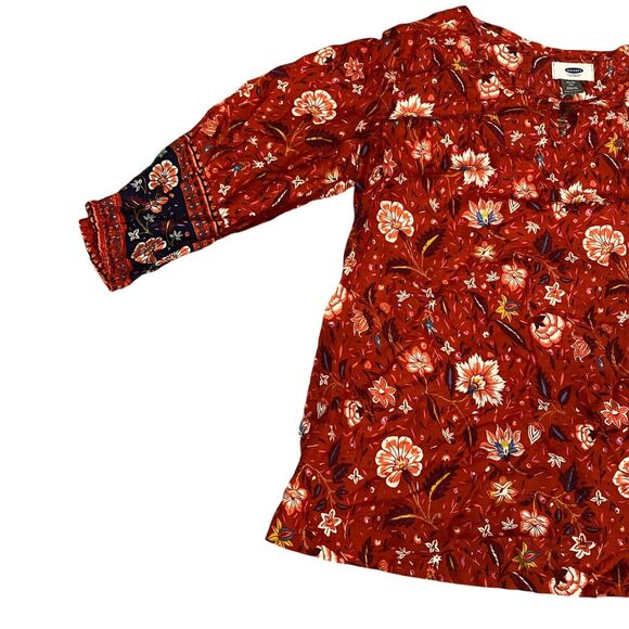 Old Navy Blouse Girls XL (14) Orange Rust Floral Boho 3/4 Sleeve Pullover - Picture 10 of 13